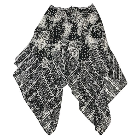 Express Skirt‎ Womens M Black Mixed Paisley Chiffon Midi Asymmetrical Western - Picture 1 of 9